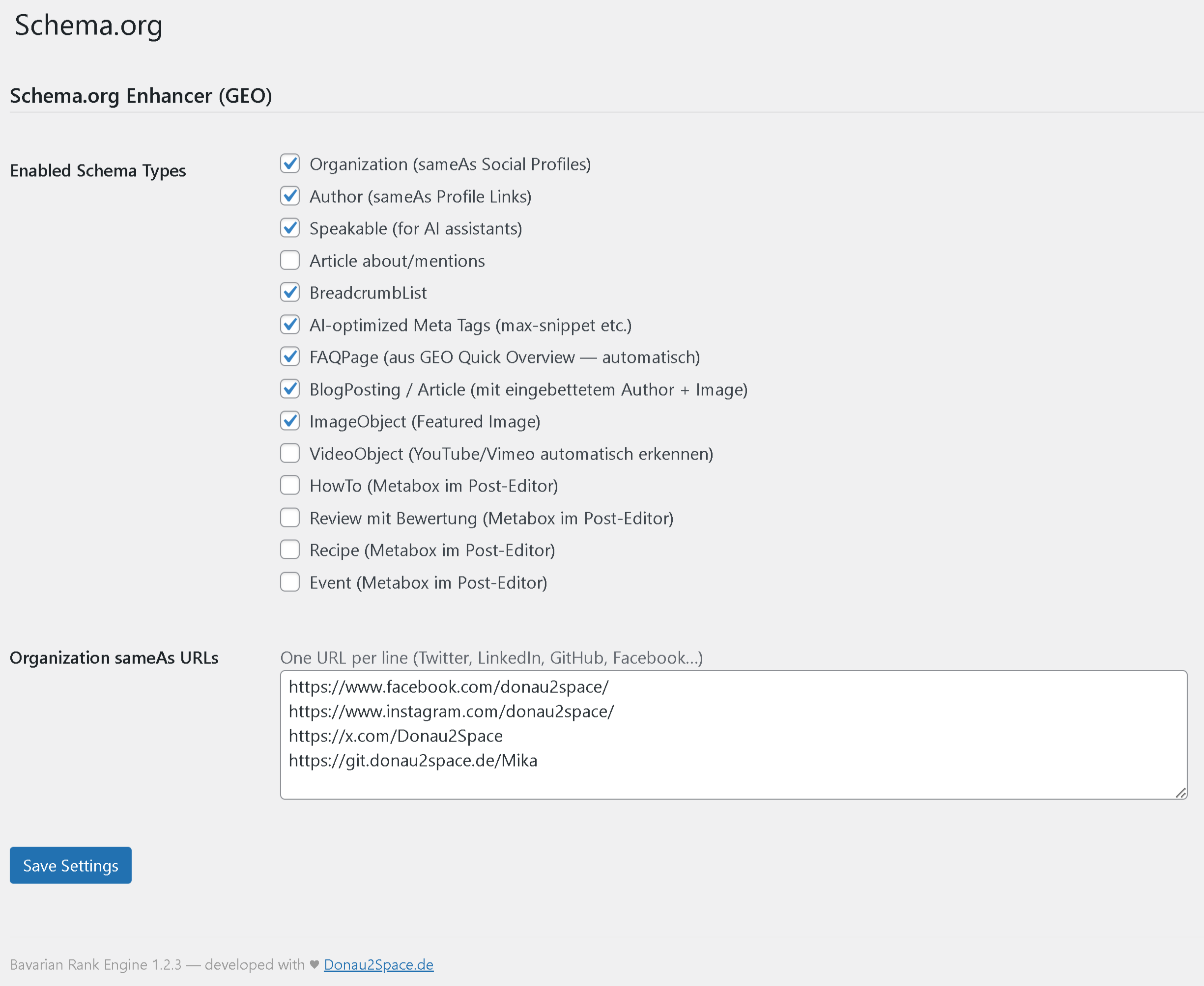 Schema.org Enhancer — 14 schema types with toggle switches
